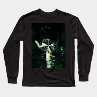 Digital collage and special processing. Hand full of spikes. Cursed. White, green light on background. Long Sleeve T-Shirt